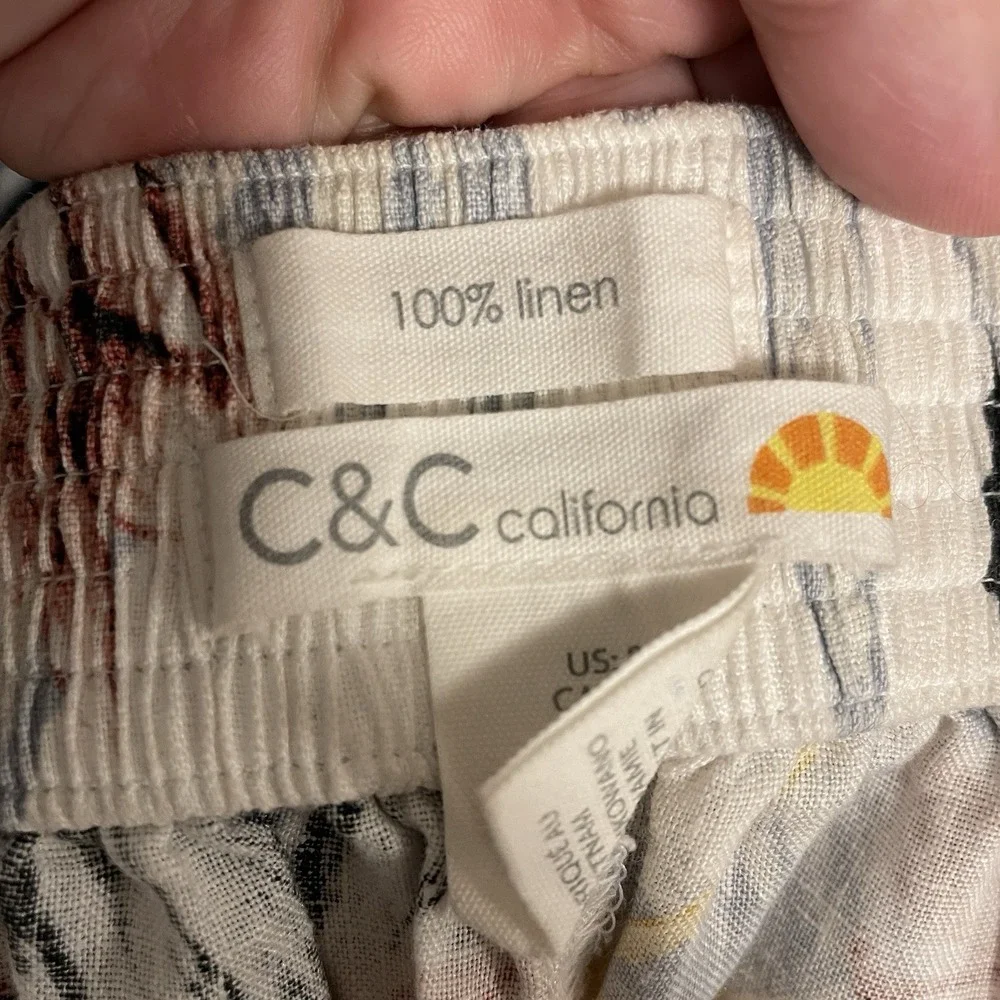 C&C California‎ Womens Sz Small 100% LINEN Floral Cropped Wide Leg Pants Trouser